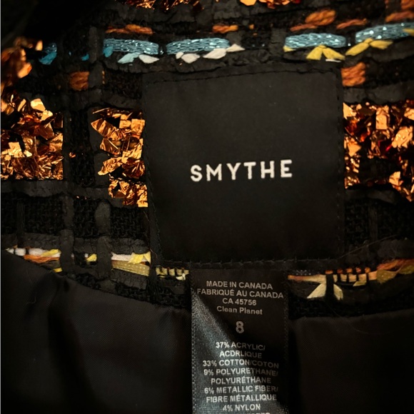 Smythe Metallic Tweed Multicolor Notch Collar Cropped Boxy Jacket Size - Picture 3 of 8